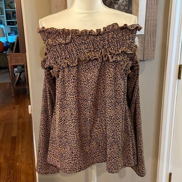 Tops - Smocked off the shoulder animal print top